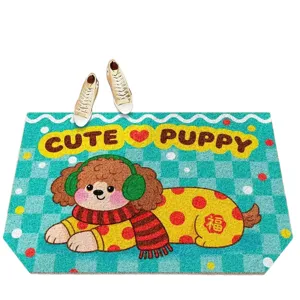 Alfombra de entrada con diseño de cachorro lindo felpudo antideslizante para baño.