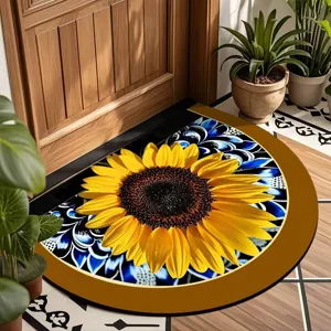 Semi-circle sunflower doormat retro floral entrance mat soft absorbent floor mat for home decor