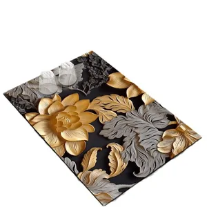 Luxury black and gold floral diatomaceous earth kitchen draining absorbent mat for tableware.
