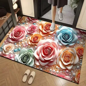 3D floral entrance floor mat non-slip absorbent diatom mud doormat for home decor