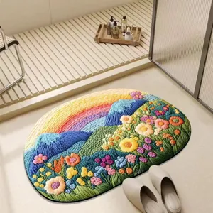 Nordic floral diatomaceous earth bath mat, anti-slip quick-drying absorbent floor rug for home.