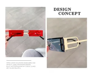 Rétro petites lunettes de soleil carrées sans monture en métal pour femmes, lunettes rouges.