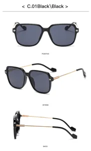 Stylish large frame black sunglasses featuring metal temples for trendy daily outfits.