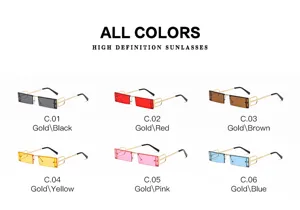 Gros plan sur les details de lunettes de soleil en metal sans monture rectangulaires.