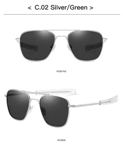 Vue détaillée des lunettes de soleil polarisées pilote AO pour hommes avec monture argentée.