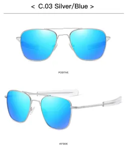 Lunettes de soleil pilote polarisées pour hommes monture métal argenté verres bleus élégants.
