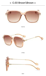 Fashion large frame square sunglasses with gradient brown lenses and slim metal temples.