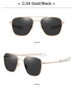 Lunettes de soleil aviateur polarisées noires à monture métallique dorée pour conduite.