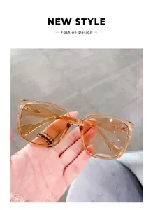 Vista detallada de gafas de sol grandes cuadradas y transparentes, estilo urbano elegante.