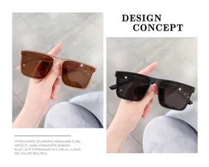 Detail view of vintage square polarized sunglasses with brown and black frames for daily wear.