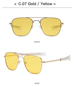 Lunettes de soleil aviateur dorées vintage pour hommes avec verres polarisés jaunes et pont.