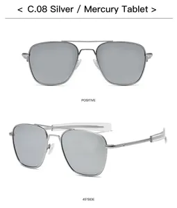 Lunettes de soleil aviateur argentées classiques pour hommes avec monture en métal brillant.