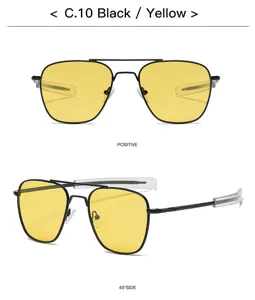 Lunettes de soleil polarisées pilote vintage pour hommes avec verres jaunes et monture en métal.