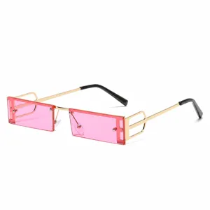 Lunettes de Soleil Rectangle Rose Rétro Métal Petite Monture Punk Femme Mode Tendance
