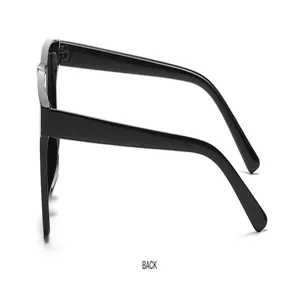 Black square sunglasses detail view, classic thick frame design for men and women retro style.