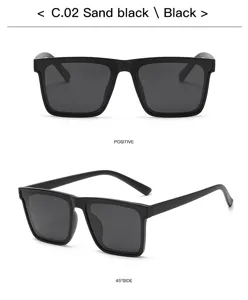 Detailed view of black square frame polarized sunglasses showing front and 45-degree side.
