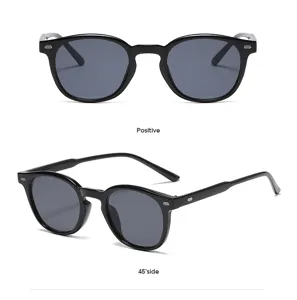 Occhiali da sole tondi vintage per uomo e donna, montatura nera, lenti scure anti-uv.