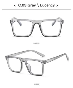 Transparent grey square eyeglasses frame for men and women, stylish optical clear glasses.