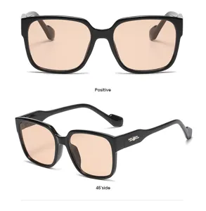 Gafas de sol cuadradas negras de moda con montura grande y lentes elegantes para la calle.