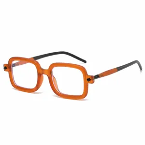 Fashion retro thick square frame glasses with unique orange translucent design for daily wear.