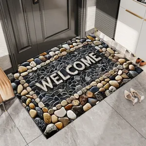 Alfombra de entrada con diseño de piedra, felpudo absorbente 3D de guijarros para el hogar.