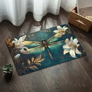 Tappeto vintage con libellula e giglio, morbido tappetino antiscivolo per la decorazione.