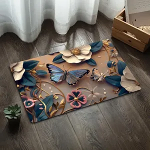 3D butterfly floral diatomaceous earth bath mat, soft absorbent quick-dry floor mat for bathroom door.