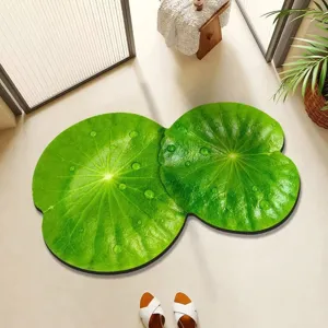 Green leaf diatomaceous earth bath mat irregular soft absorbent non-slip floor mat detail.