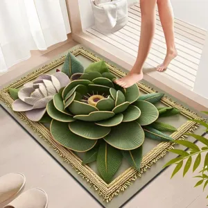 3D Floral Bathroom Floor Mat, Absorbent Anti-Slip Crystal Velvet Rug for Home Doorway