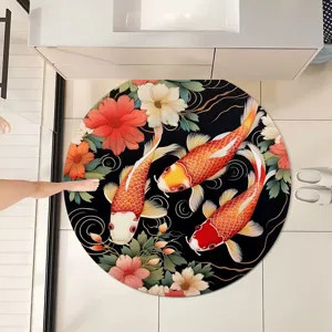 Tapis de bain rond avec motif de carpes koï, tapis antidérapant absorbant pour lavabo.