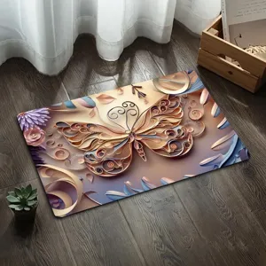 Diatomaceous Earth Bath Mat 3D Butterfly Floral Non Slip Quick Dry Floor Mat Soft Washable Carpet For Bathroom