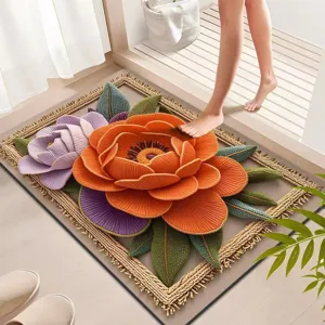3D floral bath mat, absorbent crystal velvet anti-slip floor mat for modern home decor