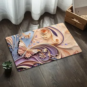 Detailed view of the 3D butterfly soft floor mat featuring abstract floral paper-art patterns.