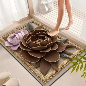 3D floral bath mat, absorbent crystal velvet floor rug, anti-slip mat for bathroom and door.