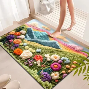 Colorful floral diatomite floor mat for bathroom, entrance, and toilet anti-slip use.
