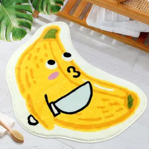 Tapis de sol pelucheux en forme de banane drôle, tapis antiderapant pour salon chambre
