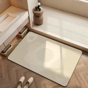Détail du tapis de bain en terre de diatomée de luxe français dans la salle de bain
