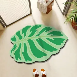 Monstera leaf soft absorbent floor mat bathroom non slip diatom mud mat cute green carpet home