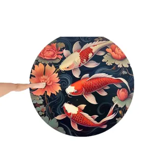 Tapis de bain rond motif carpe koï et lotus, absorbant et antidérapant pour lavabo.