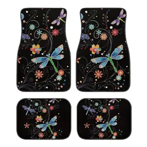 Set tappetini auto in velluto cristallo con motivo libellula colorata, antiscivolo.