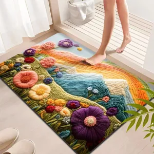 Detailed view of the colorful 3D rainbow floral absorbent bath mat showcasing fine textures.