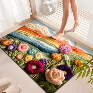 Rainbow Floral Diatomaceous Earth Floor Mat Absorbent Non-Slip Bath Mat Entrance Door Mat Modern Home Decor