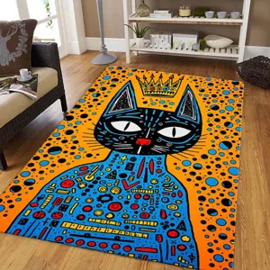 Abstract cat printed crystal velvet rug for living room sofa coffee table and bedroom decor.
