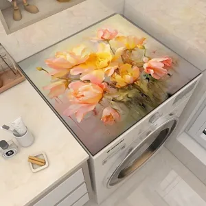 Waschmaschinen Abdeckung mit Blumen Ölgemälde Design, staubdichte Matte für Haushaltsgeräte.