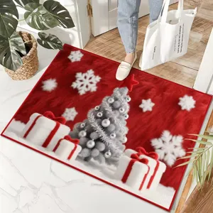 Weihnachten Kristall Samt Fußmatte festliche Urlaubs-Eingangs-Bodenmatte mit 3D Baum