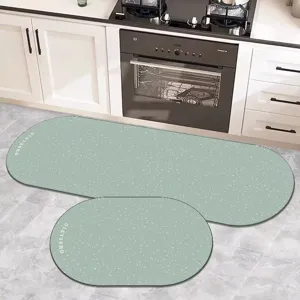 Korean style absorbent kitchen floor mat two-piece set, minimalist green anti-slip rug.