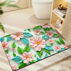Detail van diatomeeënaarde badmat, 3D bloemenpatroon, absorberende antislip vloermat voor badkamer.