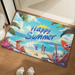 Summer beach doormat detail view, absorbent diatomaceous earth mat for entryway and bathroom.