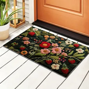 Minimalist floral cashmere-like doormat, soft absorbent floor mat for entryway and bath.