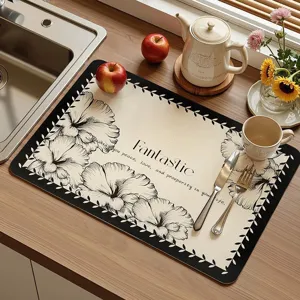 Tappetino Sgocciolatoio per Cucina in Terra Diatomea Floreale Botanico Minimalista Asciugatura Rapida Termoresistente